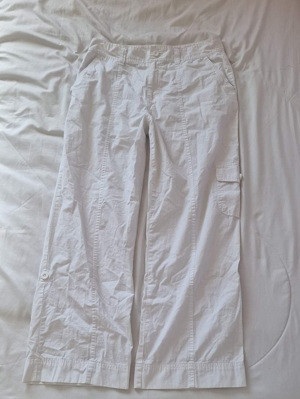 Basic Editions White Wide Leg Cargo Pants